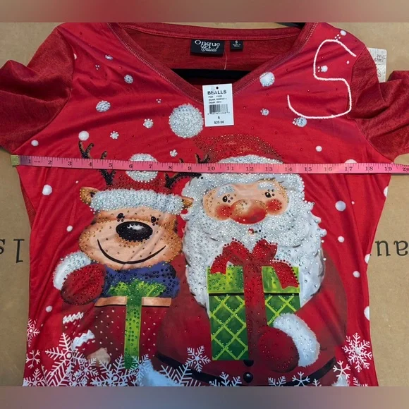 Onque Casual Santa and Reindeer Christmas Top w/ Sparkling Embellishments - Picture 13 of 15